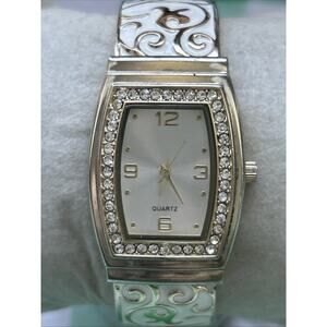 Gold Tone Rhinestone Bezel Women’s Cuff Watch